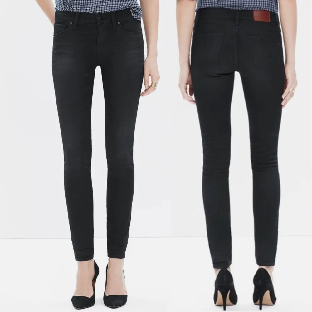 Madewell black skinny skinny stretch denim whisker embossed black wash jeans 31